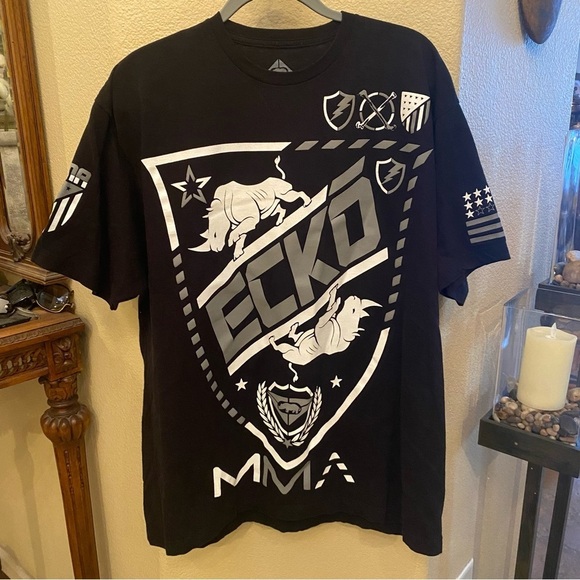 ECKO UNLTD. Men Black White Front & Back Graphic T-Shirt Size 2XL - Picture 1 of 7